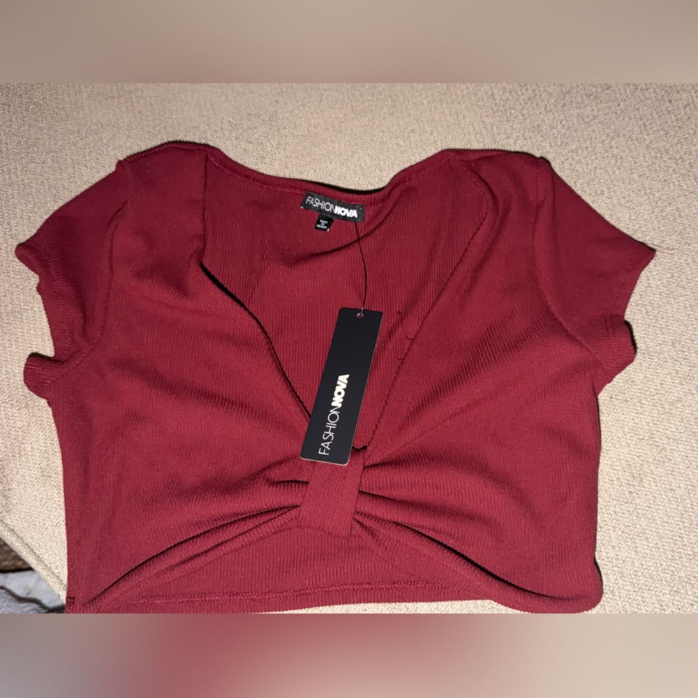Fashion Nova Burgundy Twist Crop Top